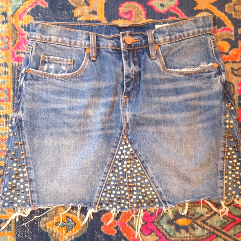 Blank NYC Studded Distressed Denim Mini Skirt - Picture 1 of 4